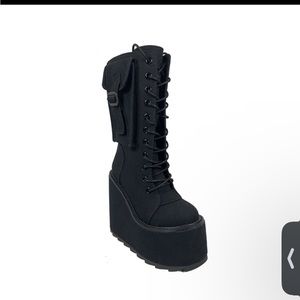 Dune Dessert Black Platform Boots w Pockets